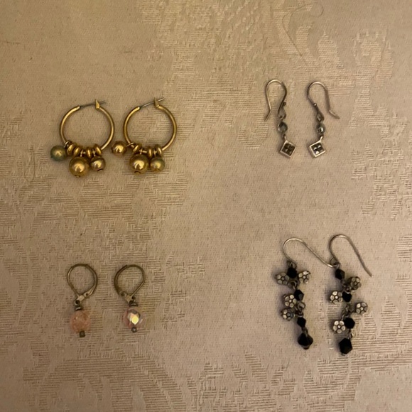 Vintage 1990s beaded pierces earrings lot, mixed metals and beads, fun designs - Picture 1 of 7